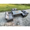 Outdoor Garden Dining Sets 6 Seater Rattan Patio Furniture Sofa Set with Gas Firepit Table Double Seat Sofa Dark Grey Mixed - Fimous