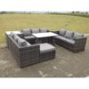 Outdoor Rattan Garden Furniture Lounge Sofa Set With Oblong Dining Table Side Coffee Table And Big Footstool - Fimous