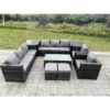 Outdoor Rattan Garden Furniture Lounge Sofa Set With Oblong Rectagular Coffee Table 2 pc Arm Chair 2 Side Coffee Table 2 Stools - Fimous