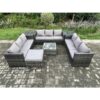 Outdoor Rattan Garden Furniture Set 10 Seater Patio Lounge Sofa Set with 2 Side Tables Square Coffee Table Big Footstool Dark Grey Mixed - Fimous