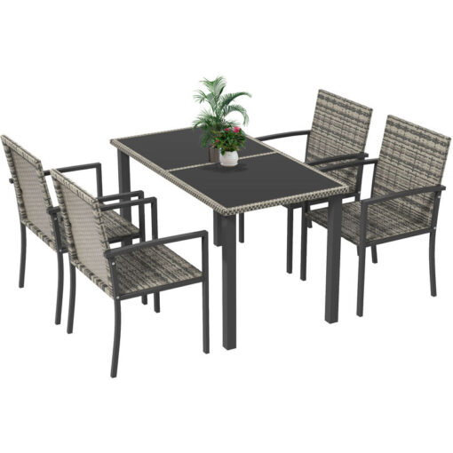 Outsunny - 4 Seater Rattan Garden Furniture Set w/ Glass Tabletop Mixed Grey - Mixed-grey