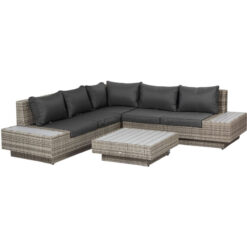 Outsunny - 4Pcs Rattan Sofa Set Garden Furniture Set with Armrest Cushions Light Grey - Light Grey