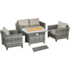 Outsunny - 5 PCs Rattan Garden Furniture Set with Gas Fire Pit Table Grey - Grey