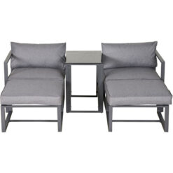 Outsunny - 5 Piece Garden Conversation Set 2 Footstools End Table with Cushions - Grey