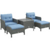 Outsunny - 5 Pieces Outdoor Patio Furniture Set Wicker Conversation Set Blue - Blue