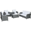 Outsunny - 6 Piece Rattan Garden Furniture Set with Sofa, Glass Table Grey - Grey