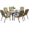 Outsunny - 7 PCs Garden Dining Set, Glass Table w/ Umbrella Hole & Cushion Beige - Beige