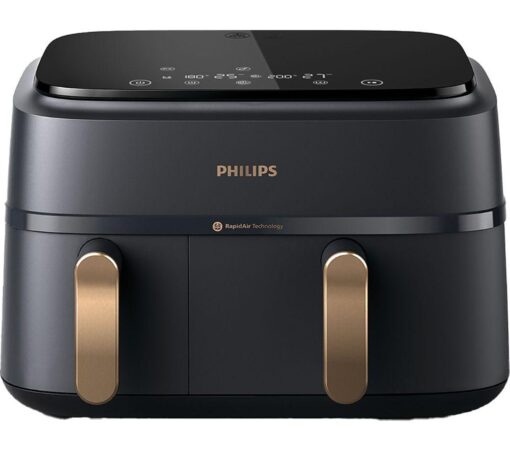 PHILIPS 3000 Series NA352/00 9L Dual Basket Air Fryer - Charcoal Grey & Copper, Black