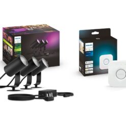 PHILIPS HUE Lily White & Colour Ambiance Smart Outdoor LED Spotlight Starter Kit - Black, Triple Pack