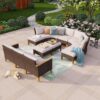 PHIVILLA Garden Sofa Furniture Set for 10-12 Persons Patio Outdoor Corner Sofa Balcony Furniture with Armchair Coffee Table Ottoman with cushions