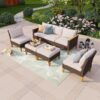 PHIVILLA Rattan Garden Furniture Set for 5-7 persons Patio Outdoor Garden Sofa Set Wicker Armchair Stool Ottoman with Weatherproof Seat Cushion Easy