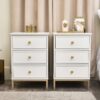 Pair of Three Drawer Bedside Tables - Aisby White Range - White, Gold