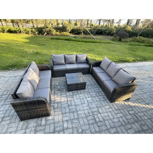 Patio Garden Furniture Sets Wicker 9 Seater Outdoor Rattan Furniture Sofa Sets with Square Coffee Table - Fimous