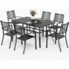 Phivilla - 7-Piece Metal Outdoor Patio Dining Furniture Set with 6 Metal Stackble Chairs and 1 Metal Steel Slat Dining Rectangle Table with Umbrella