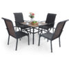 Phivilla - Garden Table and Chairs Set 5 Piece, Garden Furniture Sets, 4 Rattan Garden Chair and Metal Dining Table with Sunshade Hole, Outdoor Patio