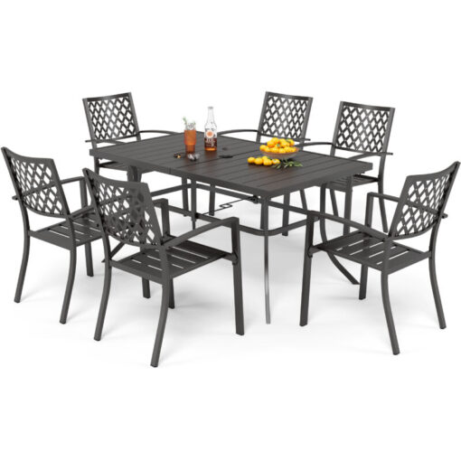 Phivilla - Garden Table and Chairs Set of 6 Patio Dining Set Stackable Chairs Metal Outdoor Bistro Garden Furniture Sets Weather-resistant