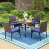 Phivilla - Patio Furniture Metal Table and Rattan Chairs with Cushion Outdoor Balcony Garden Table and Chairs Garden Furniture Set All Weather (4+1)