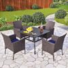 Phivilla - Patio Table and Chairs Rattan Chair with Cushion and Metal Table Outdoor Garden Furniture Sets (4+1)