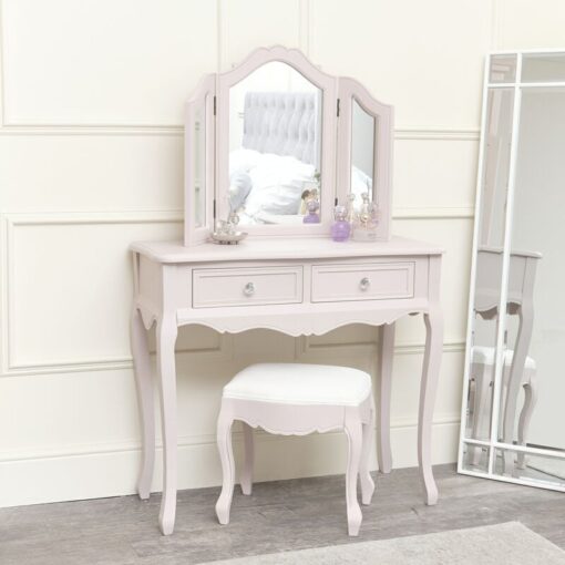 Pink Dressing Table, Mirror, Stool Set - Victoria Pink Range - Pink