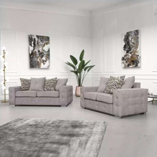 Pioneer Febric Grey/Cream Corner/3+2 Sofa Set - Cream 3+2