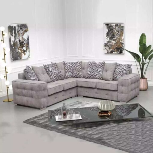 Pioneer Febric Grey/Cream Corner/3+2 Sofa Set - Cream Corner