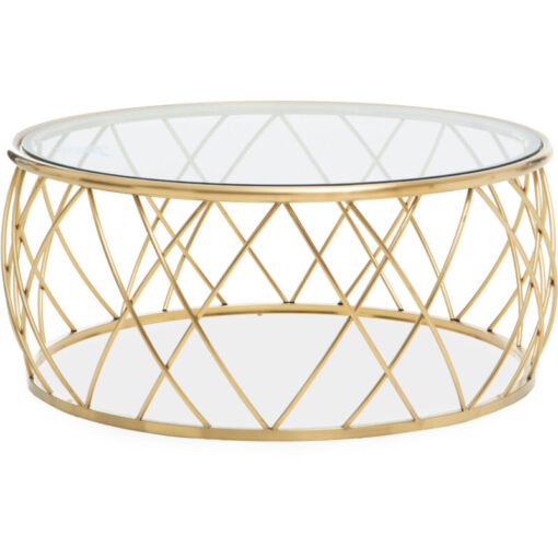 Premier Housewares - Ackley Clear Glass And Gold Frame Round Coffee Table