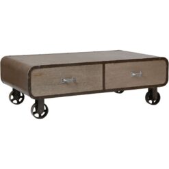 Premier Housewares - Coffee Table For Living Room / Garden Low Outdoor Coffee Tables With Wheels mdf Wooden Finish Rivet Square Furniture With