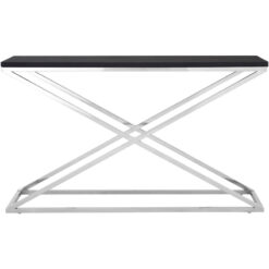 Premier Housewares - Console Table Metal Black Table Coffee Table Black Leather Console Table Narrow Criss Cross Legs Console Tables Metal Table