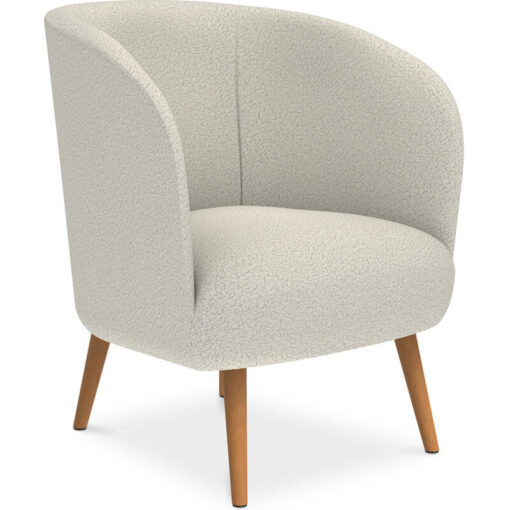 Privatefloor - Armchair with Armrests - Upholstered in Boucle Fabric - Wesna White Boucle, Wood, Wood - White