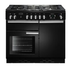 RANGEMASTER Professional PROP100NGFGB Dual Fuel Range Cooker - Black & Chrome, Black,Silver/Grey