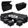 Rattan Corner Dining Set & Garden Storage Box Black 9-Seater L