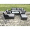 Rattan Corner Sofa Garden Furniture Set with 2 Big Footstool Rectangular Coffee Table 2 Armchairs with Cushion Dark Grey Mixed - Fimous