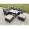 Rattan Garden Furniture Corner Sofa Set with Oblong Dining Table 2 Big Footstool Outdoor Wicker Rattan Set Dark Grey Mixed - Fimous