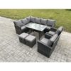 Rattan Garden Furniture Corner Sofa Set with Oblong Dining Table 2 Small Footstools 2 Armchairs Outdoor Wicker Rattan Set Dark Grey Mixed - Fimous