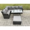 Rattan Garden Furniture Corner Sofa Set with Oblong Dining Table Big Footstool Outdoor Wicker Rattan Set Dark Grey Mixed - Fimous