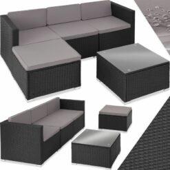 Rattan Garden Furniture Lignano Set - sofa for garden, garden corner sofa, rattan corner sofa - black - black