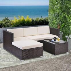 Rattan Garden Furniture Outdoor 5pcs Patio Sofa Set chairs Table (Rupert Brown)