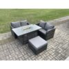 Rattan Garden Furniture Set with Gas Fire Pit Table Footstool 4 Pieces Outdoor Loveseat Sofa Set Dark Grey Mixed - Fimous