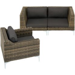 Rattan Garden Furniture Villanova, Set 1 - sofa for garden, rattan furniture, garden corner sofa - Mottled Anthracite