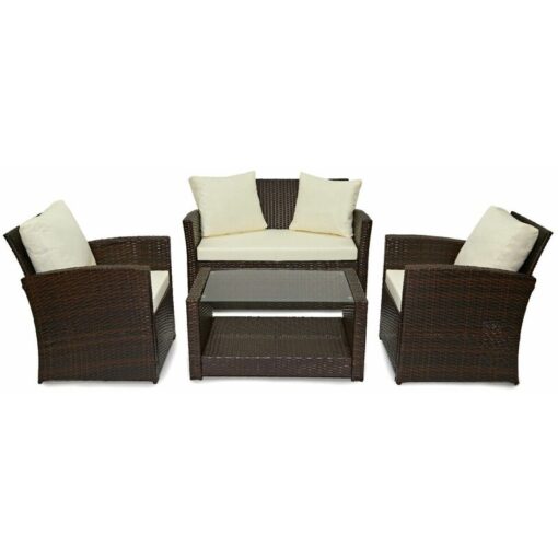 Rattan Garden Furniture Weave Wicker Sofa Set Conservatory Set Brown Roma - Brown - Evre