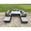 Rattan Garden Outdoor Furniture 3 pc Love Sofa Set Patio Adjustable Rising lifting Dining Table With Side Table 2 Big Footstool - Fimous