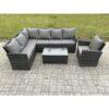 Rattan Lounge Corner Sofa Set Wicker pe Outdoor Garden Furniture Set with Rectangular Coffee Table Armchair Dark Grey Mixed - Fimous