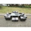 Rattan Outdoor Furniture Adjustable Rising Lifting Rectangle Dining Table Chairs Two Seater Love Sofa Sets Footstools 8 Seater - Fimous