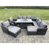 Rattan Outdoor Furniture Gas Fire Pit Rectangle Dining Table Gas Heater Adjustable Reclining Chair 3 Seater Sofa Sets 10 Seater - Fimous