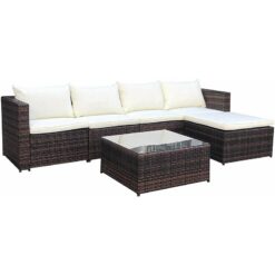 Rattan Outdoor Garden Furniture Set Miami Sofa Coffee Table, Foot Stool Rattan (Brown) - Evre