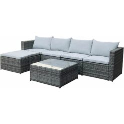 Rattan Outdoor Garden Furniture Set Miami Sofa Coffee Table, Foot Stool Rattan (Grey) - Evre