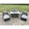 Rattan Outdoor Garden Furniture Sofa Set Gas Fire Pit Dining Table Gas Heater with Love Sofa 2 Big Footstool Dark Grey Mixed - Fimous