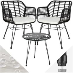 Rattan furniture set Molfetta (2 chairs & 1 table) - black