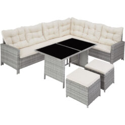 Rattan garden corner set Barletta 8 seats, 1 table - rattan garden furniture set, rattan garden furniture, lounge set - light grey - light grey