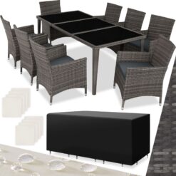 Rattan garden dining set Monaco 8 seats, 1 table - garden tables and chairs, garden furniture set, outdoor table and chairs - grey - grey